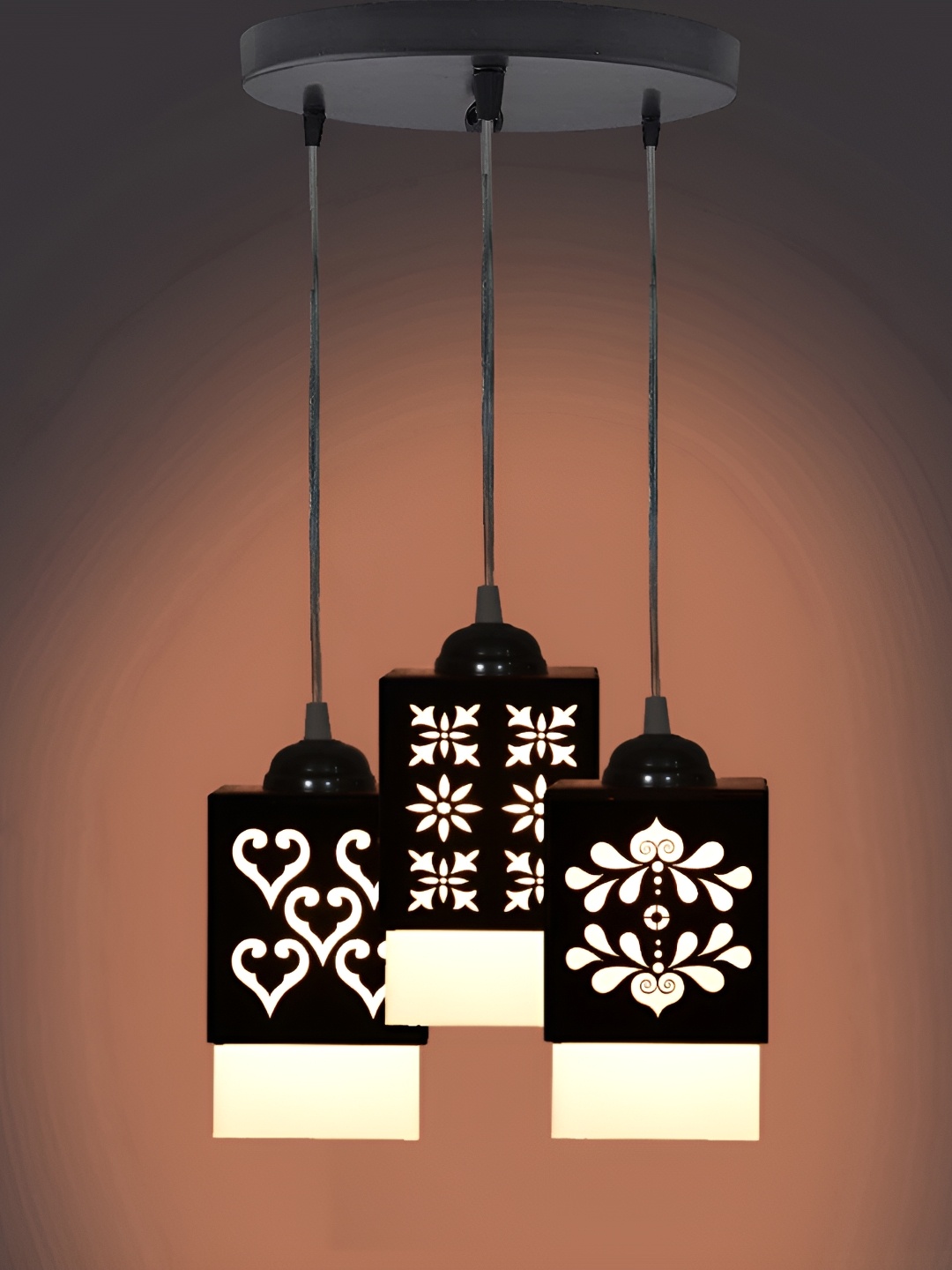 

1ST TIME Black & White Textured Wooden Traditional Rectangle Shaped Ceiling Lamp