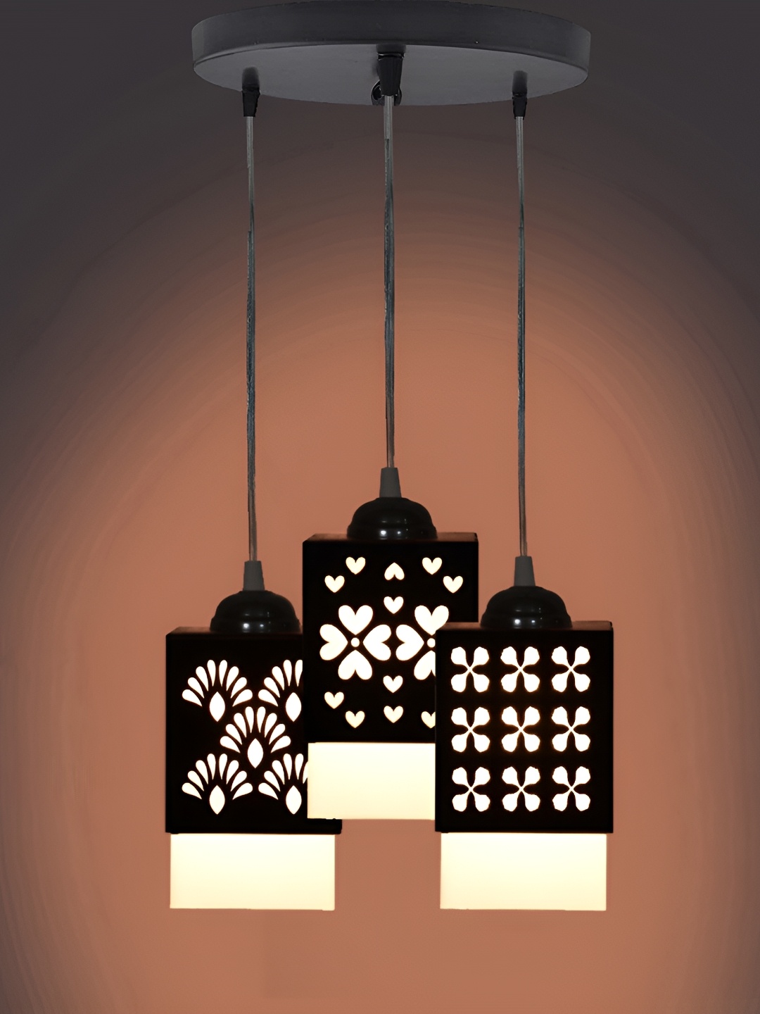 

1ST TIME Black Textured Wooden Traditional Rectangular Ceiling Lamp
