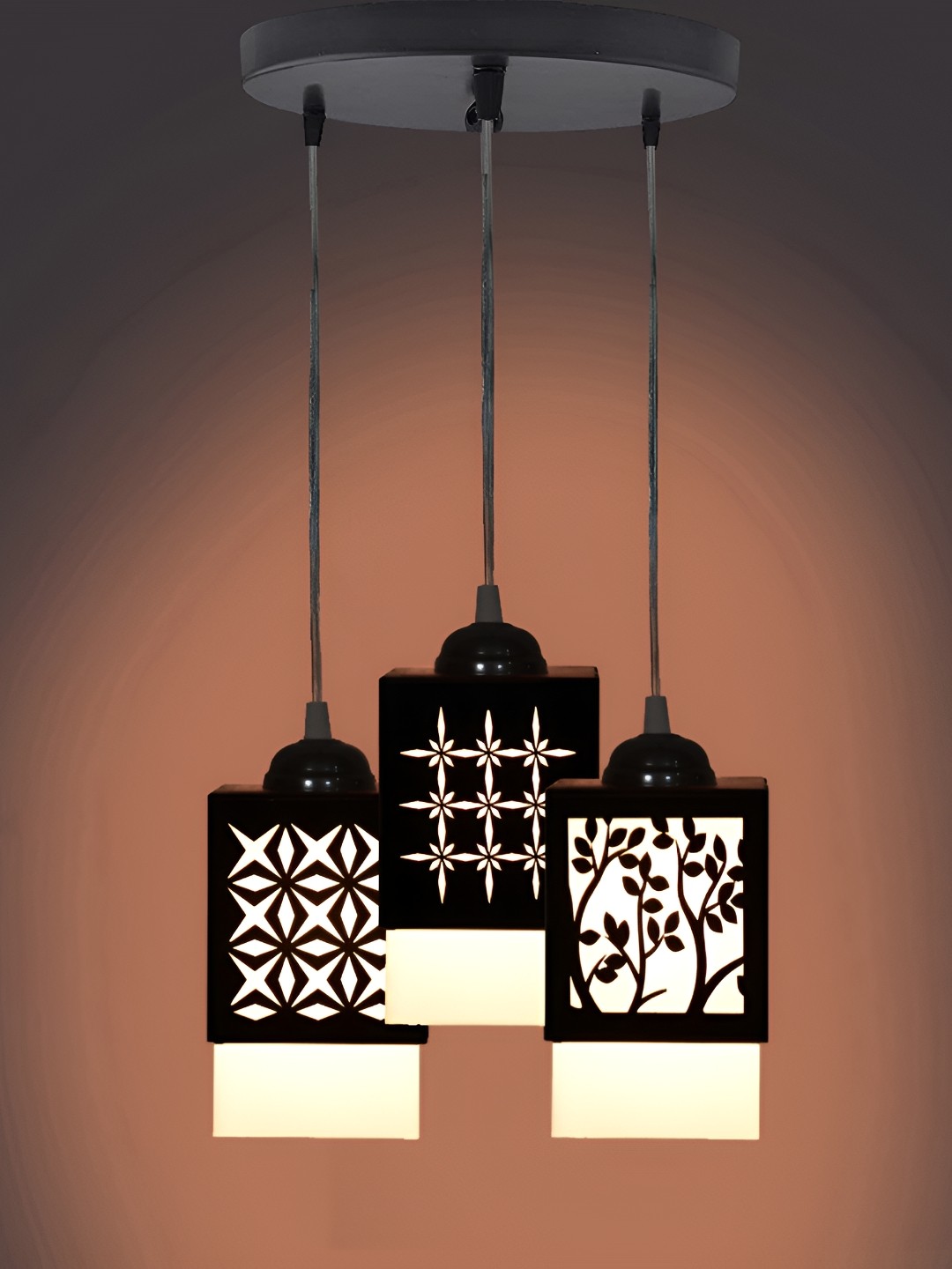 

1ST TIME Black & White Textured Wooden Traditional Rectangle Shaped Ceiling Lamp
