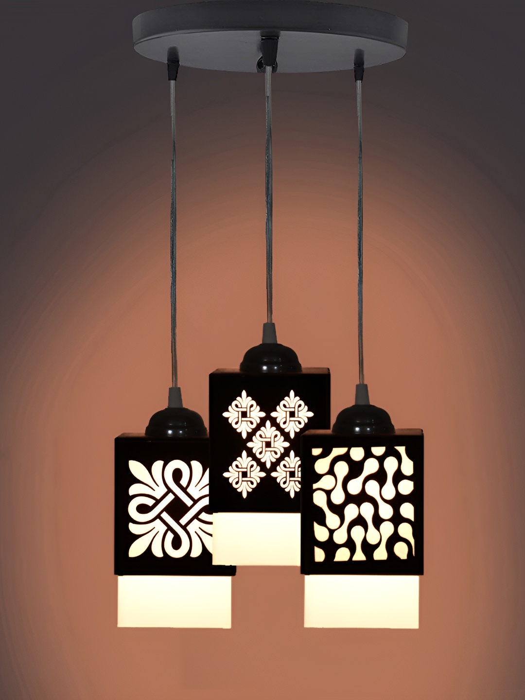 

1ST TIME Black Textured Traditional Wooden Rectangular Ceiling Lamp