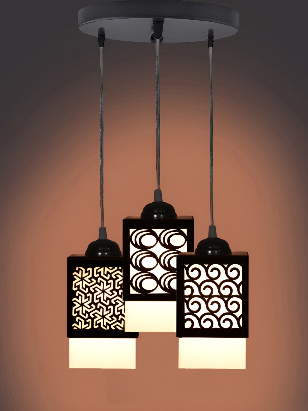 

1ST TIME Black & White Textured Wooden Traditional Rectangle Shaped Ceiling Lamp
