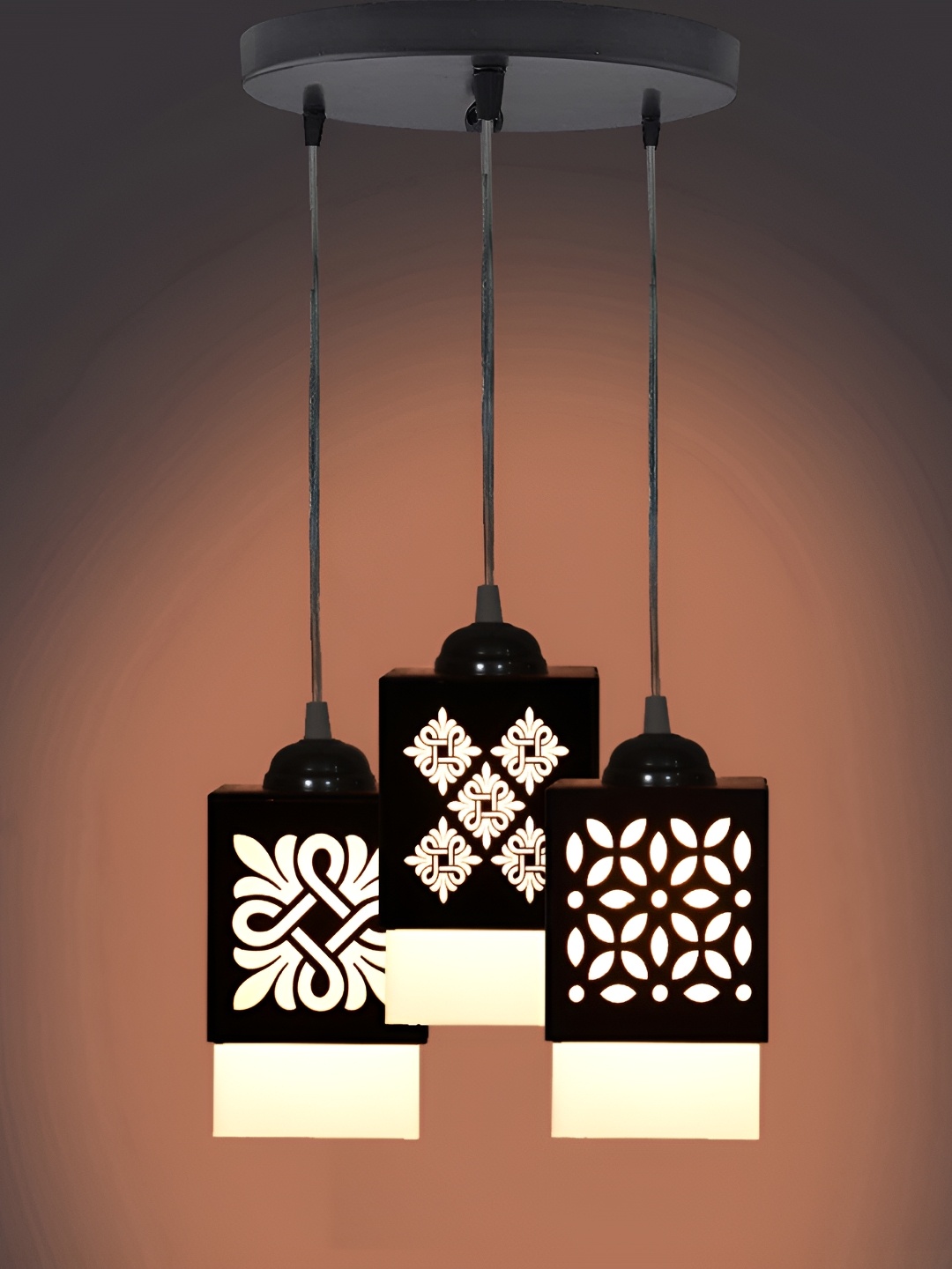 

1ST TIME Black Textured Wooden Traditional Rectangular Ceiling Lamp