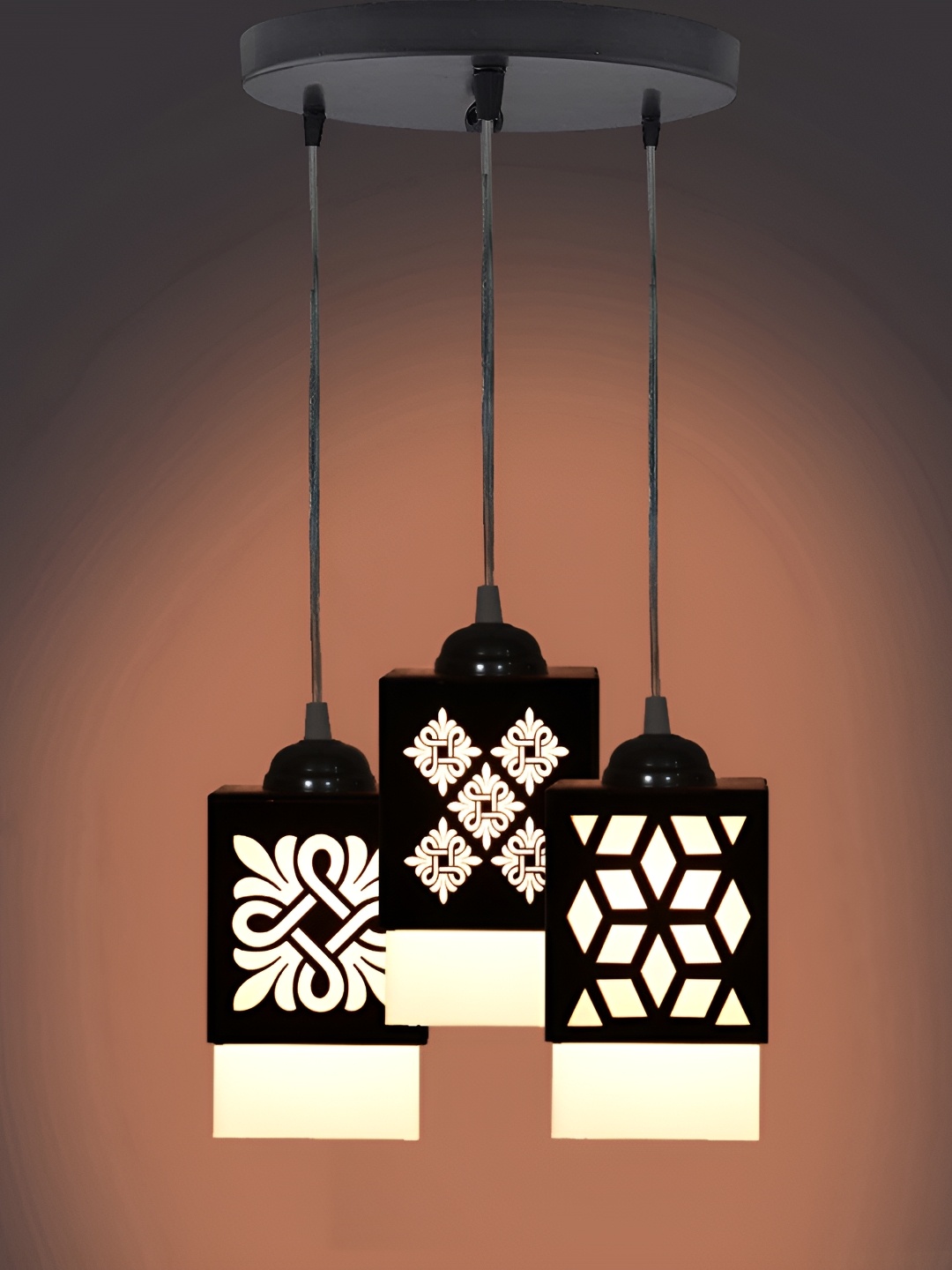 

1ST TIME Black & White Textured Wooden Traditional Rectangle Shaped Ceiling Lamp