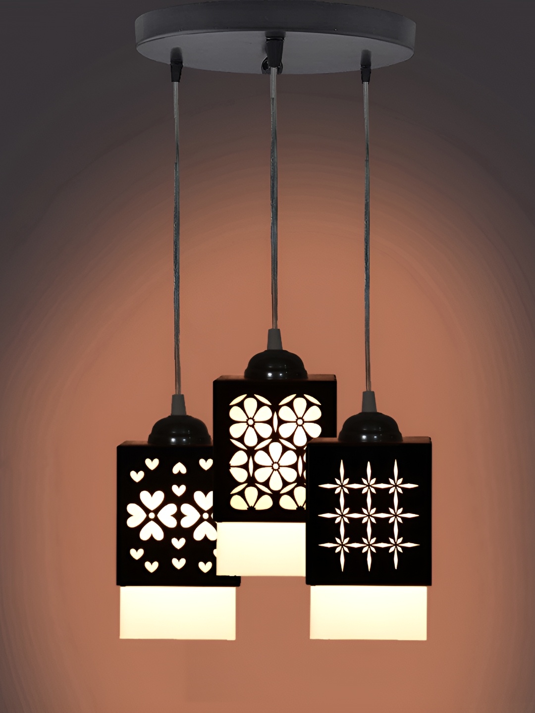 

1ST TIME Black Textured Wooden Rectangle Shaped Ceiling Lamp