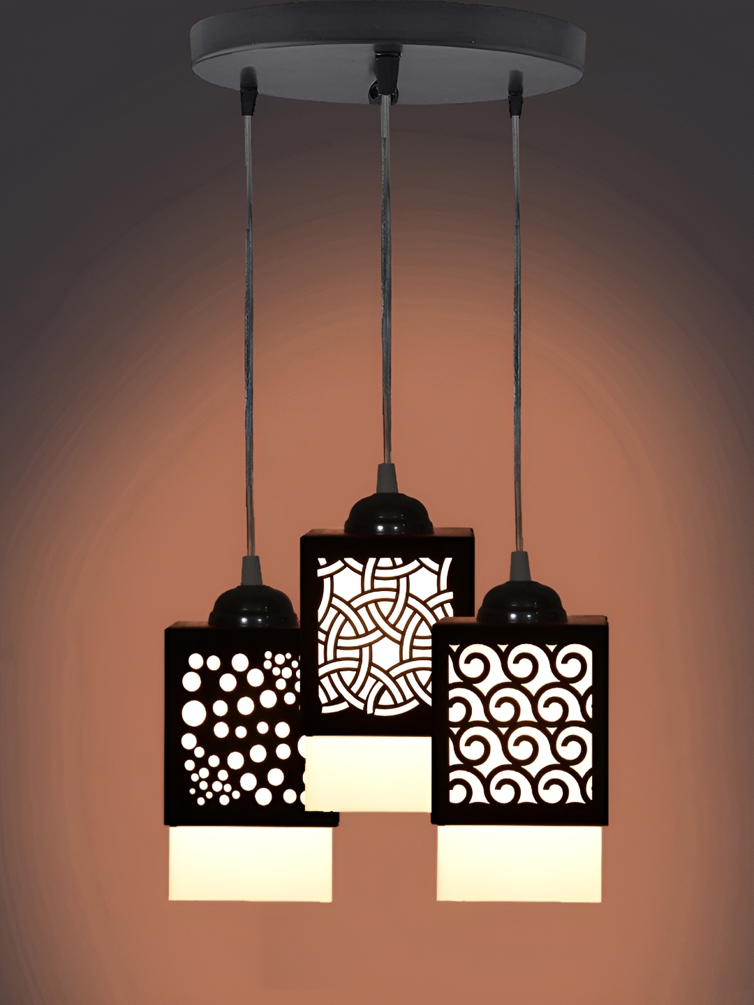 

1ST TIME Black & White Textured Wooden Traditional Rectangle Shaped Ceiling Lamp