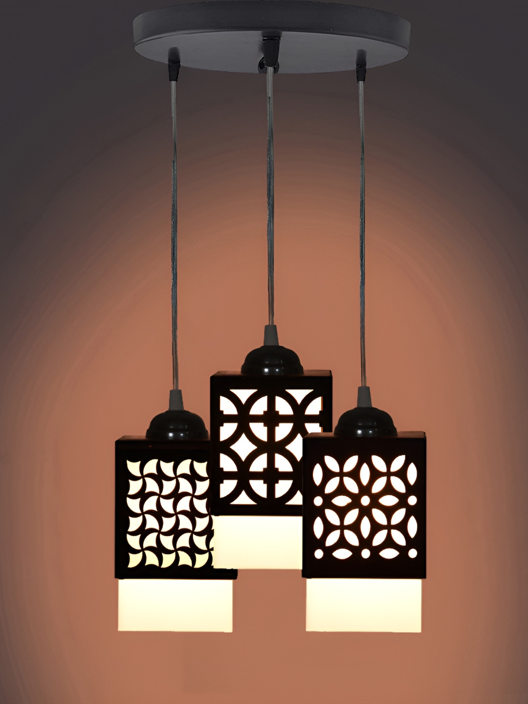 

1ST TIME Black & White Textured Wooden Traditional Rectangular Ceiling Lamp