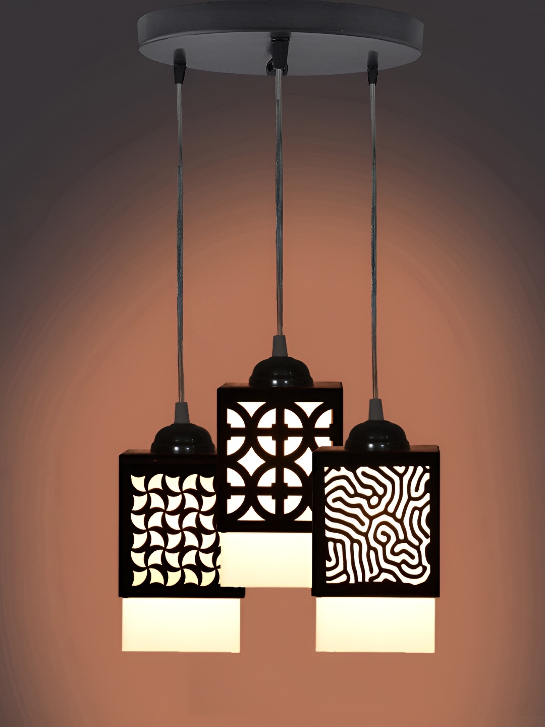 

1ST TIME Black & White Textured Wooden Contemporary Rectangular Ceiling Lamp