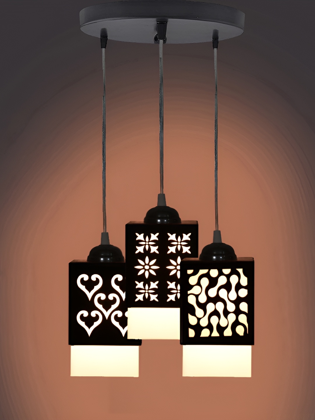 1ST TIME Black Textured Wooden Traditional Rectangular Ceiling Lamp