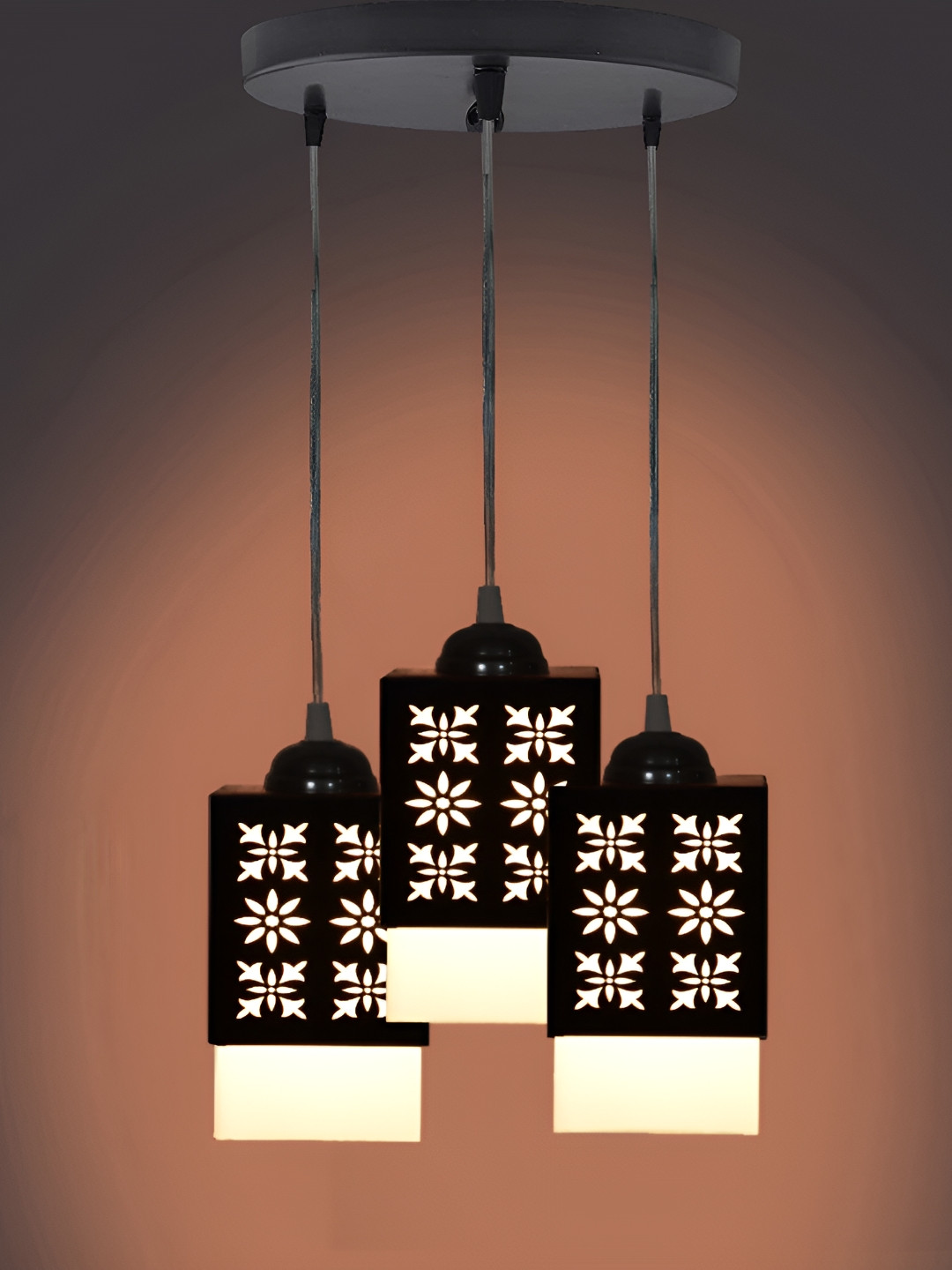 

1ST TIME Black & White Textured Traditional Wooden Square Ceiling Lamp