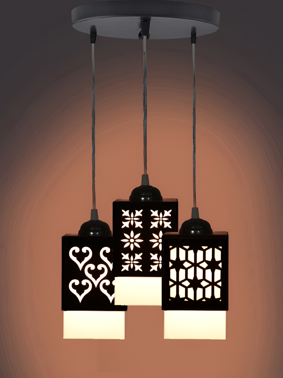 

1ST TIME Black & White Textured Wooden Traditional Rectangle Shaped Ceiling Lamp