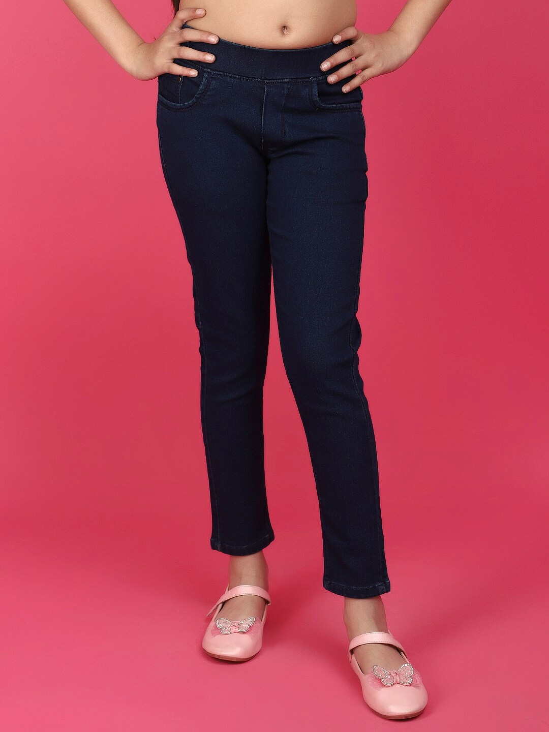 

V-Mart Girls Mid-Rise Cotton Denim Jeggings, Navy blue