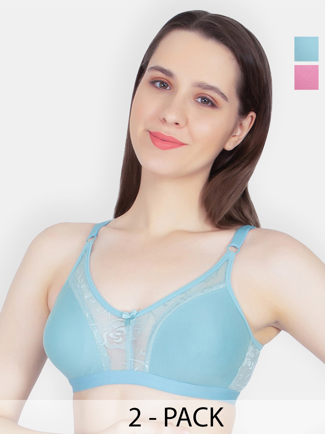

TOFTY Pack Of 2 Full Coverage Non Padded Cotton T-shirt Bra With All Day Comfort, Sea green