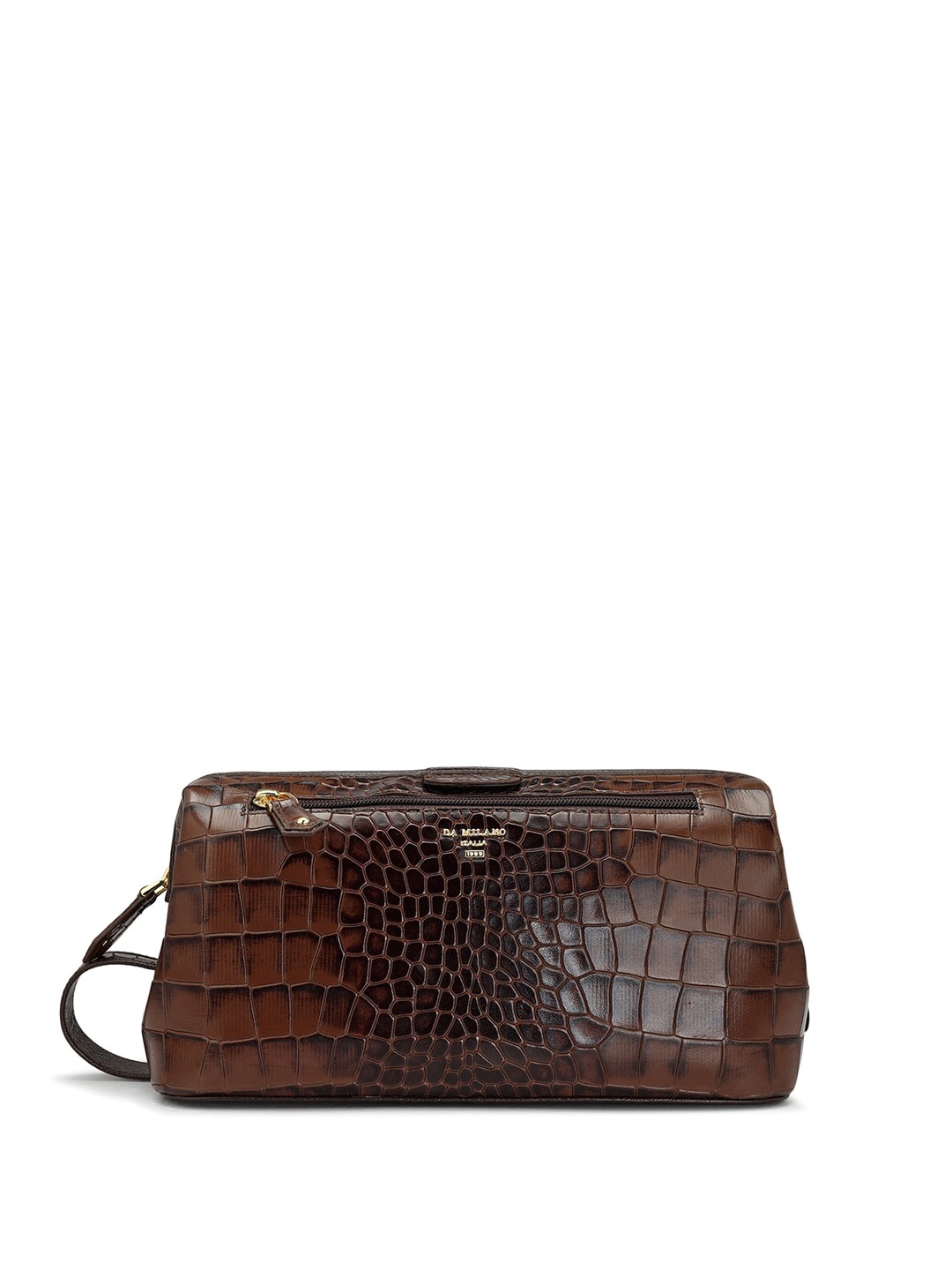 Da Milano Textured Genuine Leather Travel Pouch, Brown