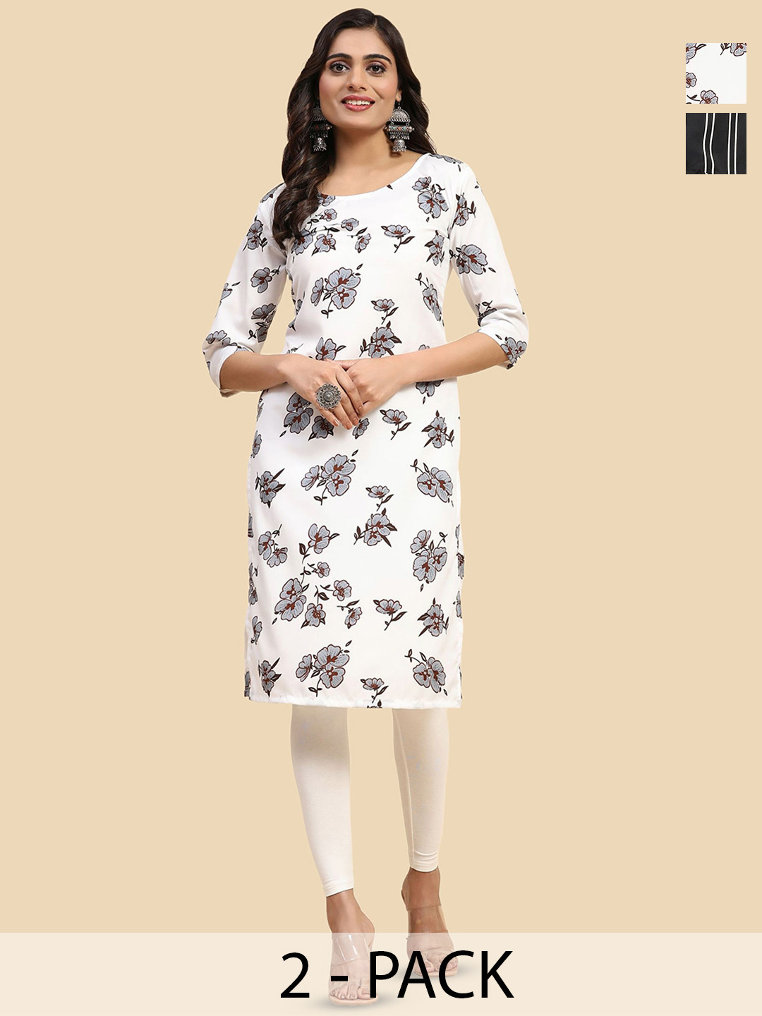 

Phenav Selection Of 2 Floral Printed Kurtas, White