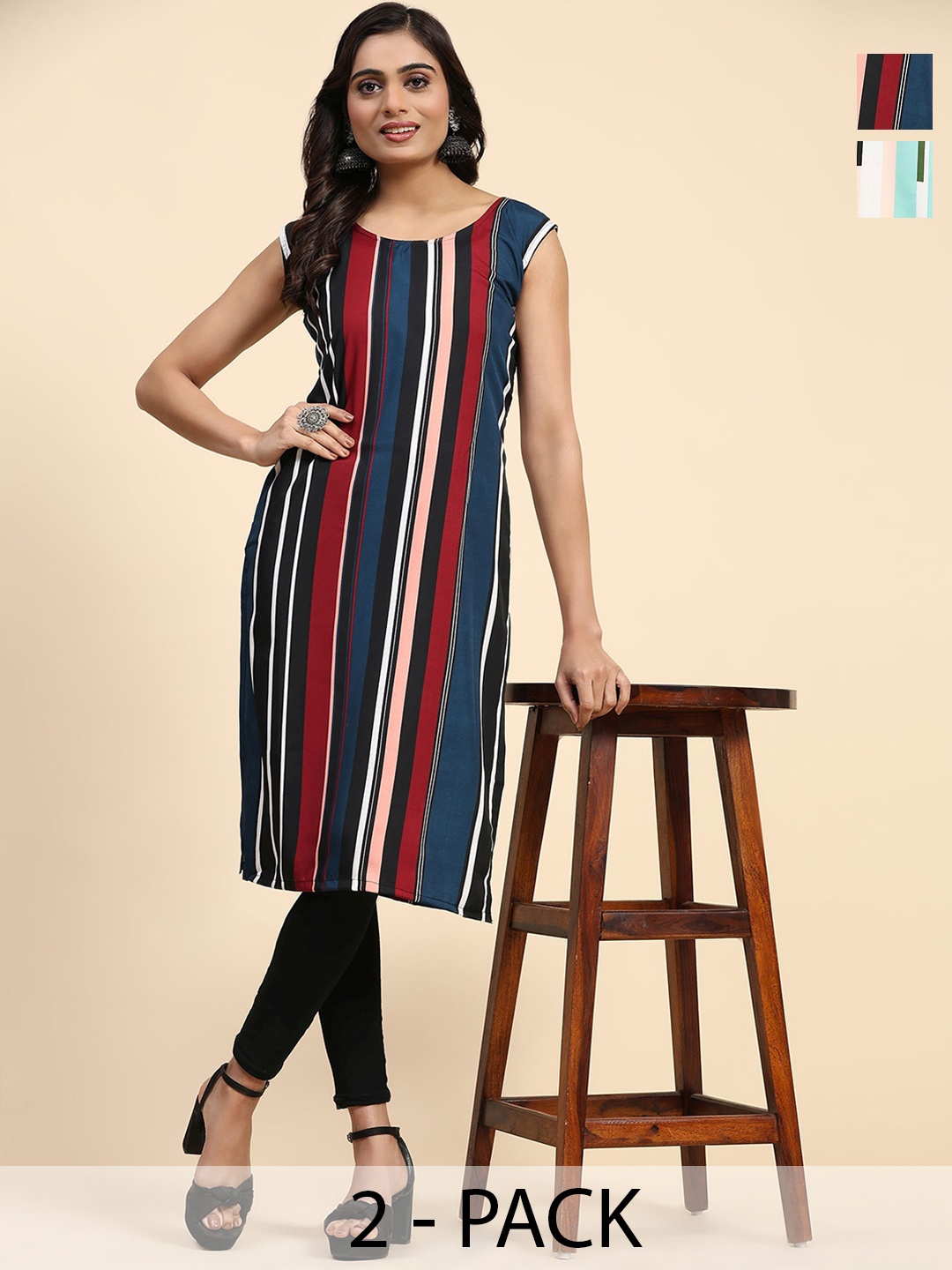 

Phenav Selection Of 2 Printed Round Neck Kurtas, Red