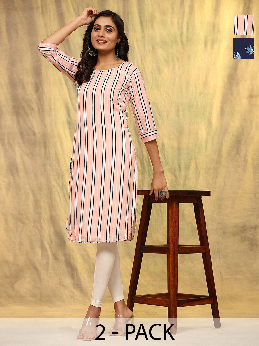 

Phenav Selection Of 2 Printed Round Neck Kurtas, Pink