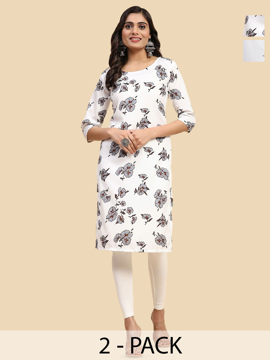 

Phenav Selection Of 2 Printed Round Neck Kurtas, White