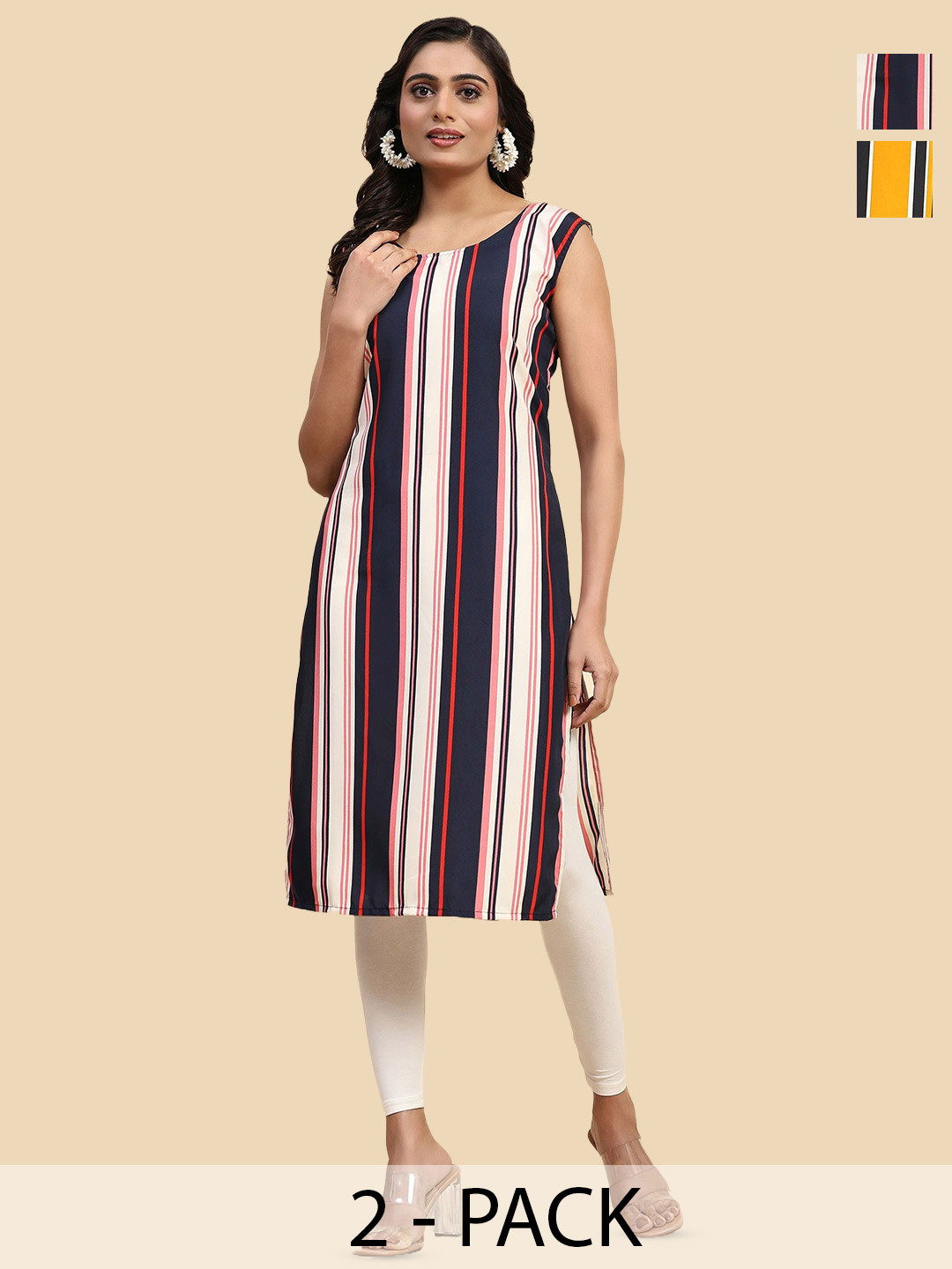 

Phenav Pack Of 2 Striped Straight Kurta, Yellow
