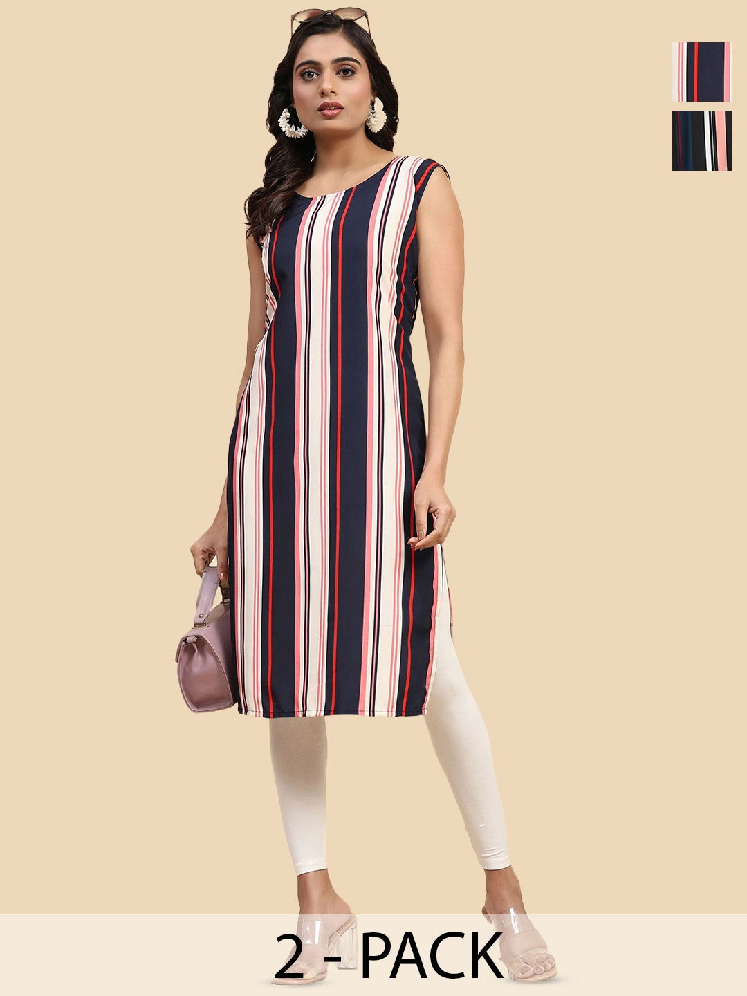 

Phenav Selection Of 2 Striped Round Neck Kurtas, White
