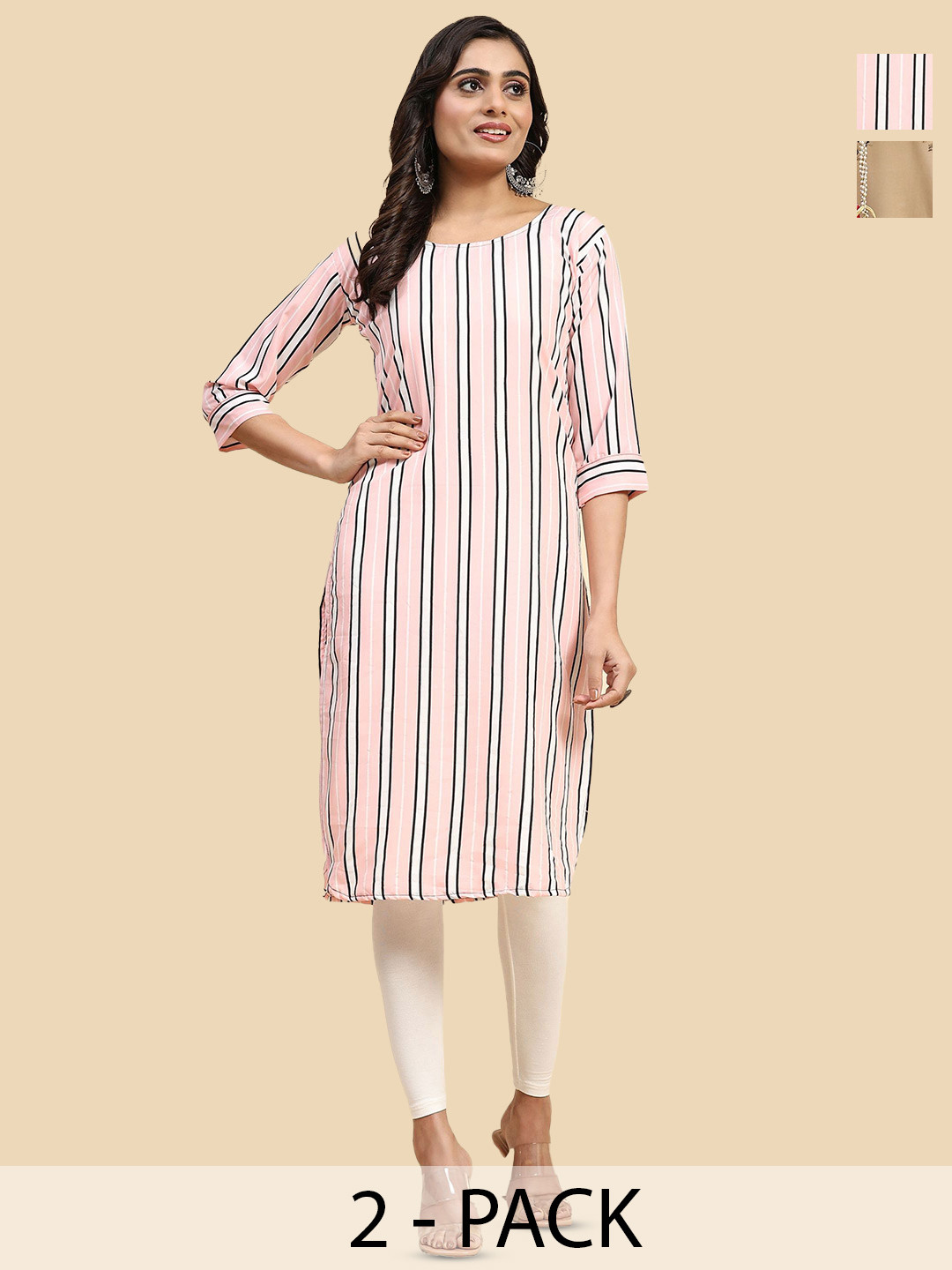 

Phenav Pack Of 2 Floral Printed Straight Kurta, Pink
