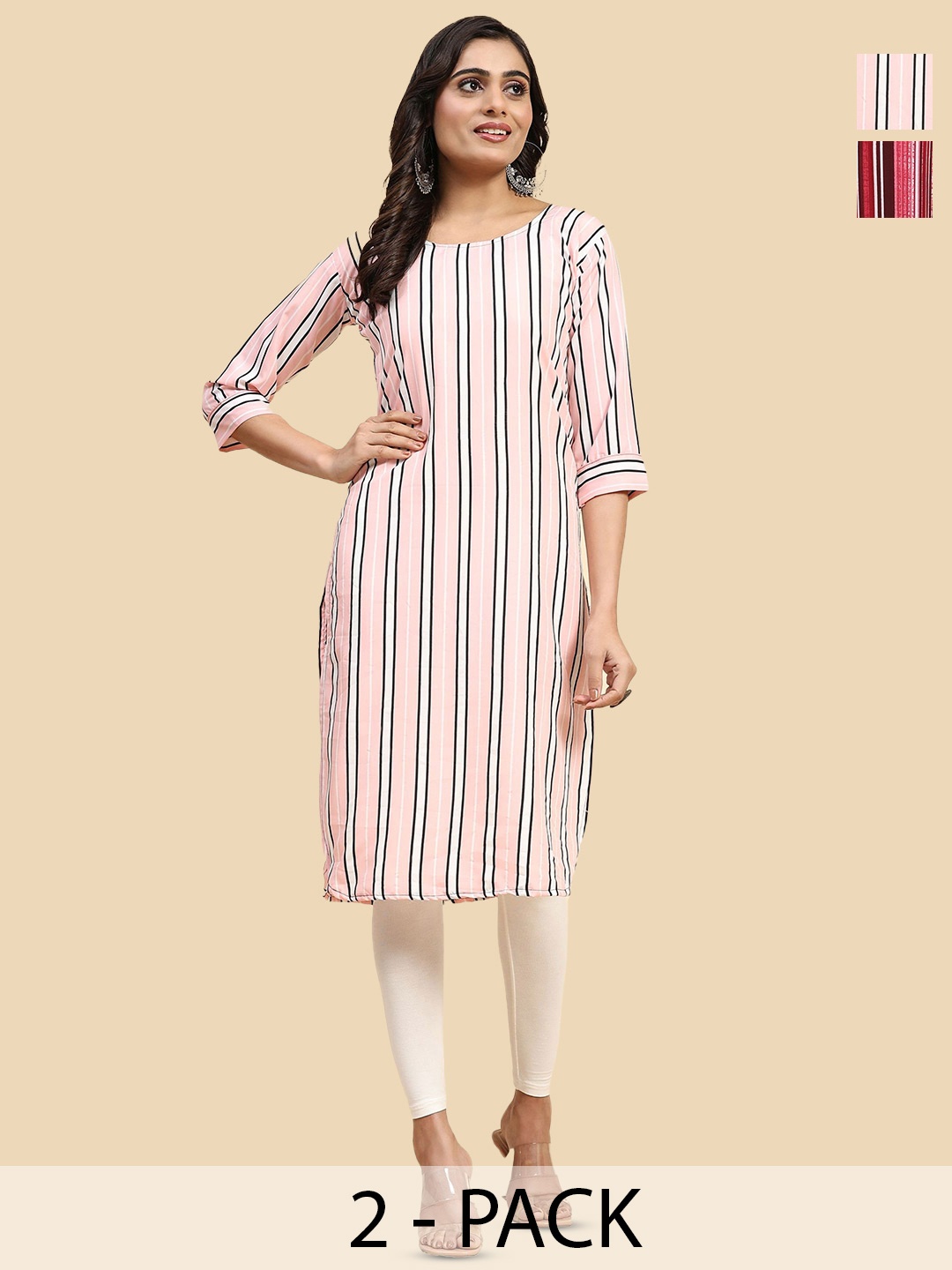 

Phenav Selection Of 2 Striped Kurtas, Pink