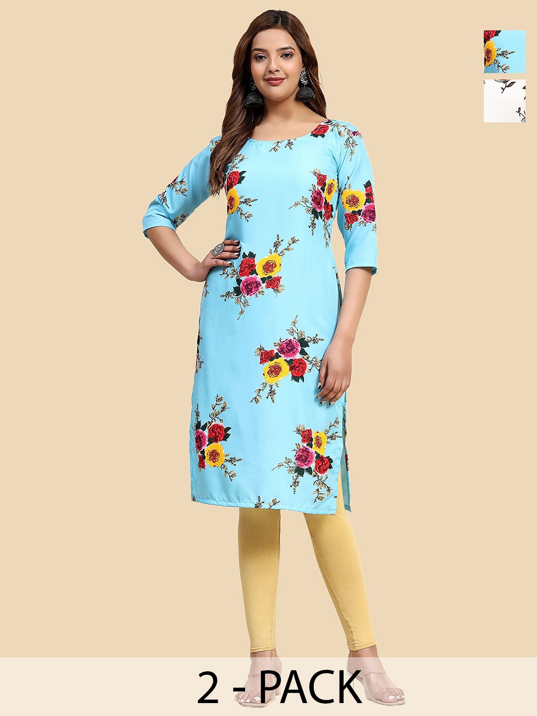 

Phenav Selection Of 2 Floral Printed Straight Kurta, Blue