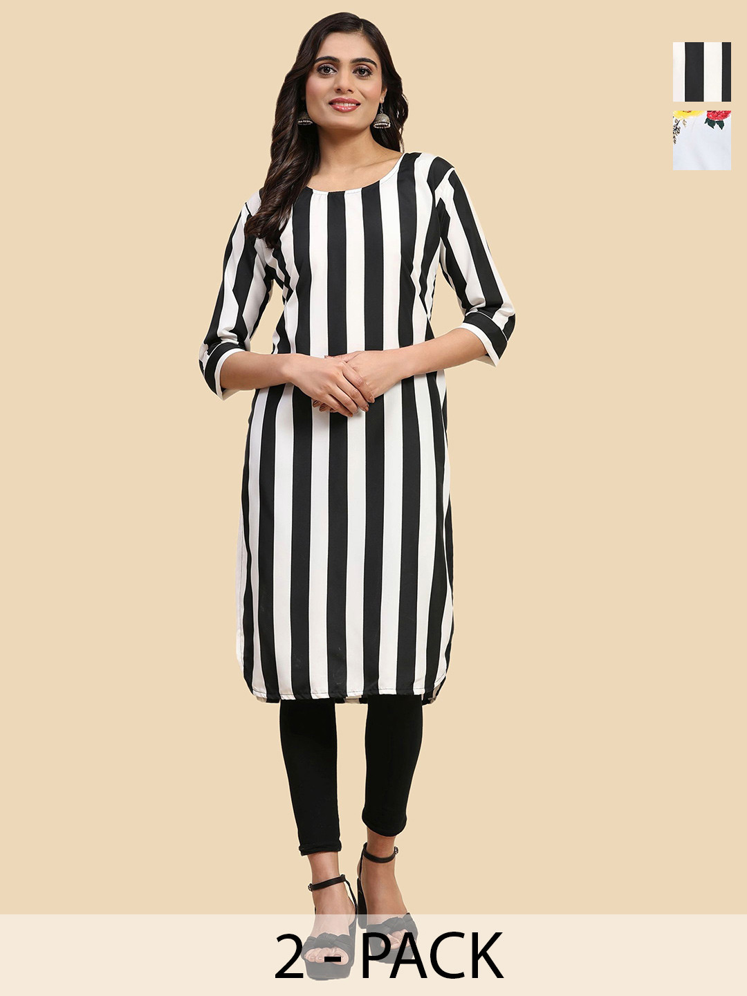 

Phenav Selection Of 2 Printed Round Neck Kurtas, White