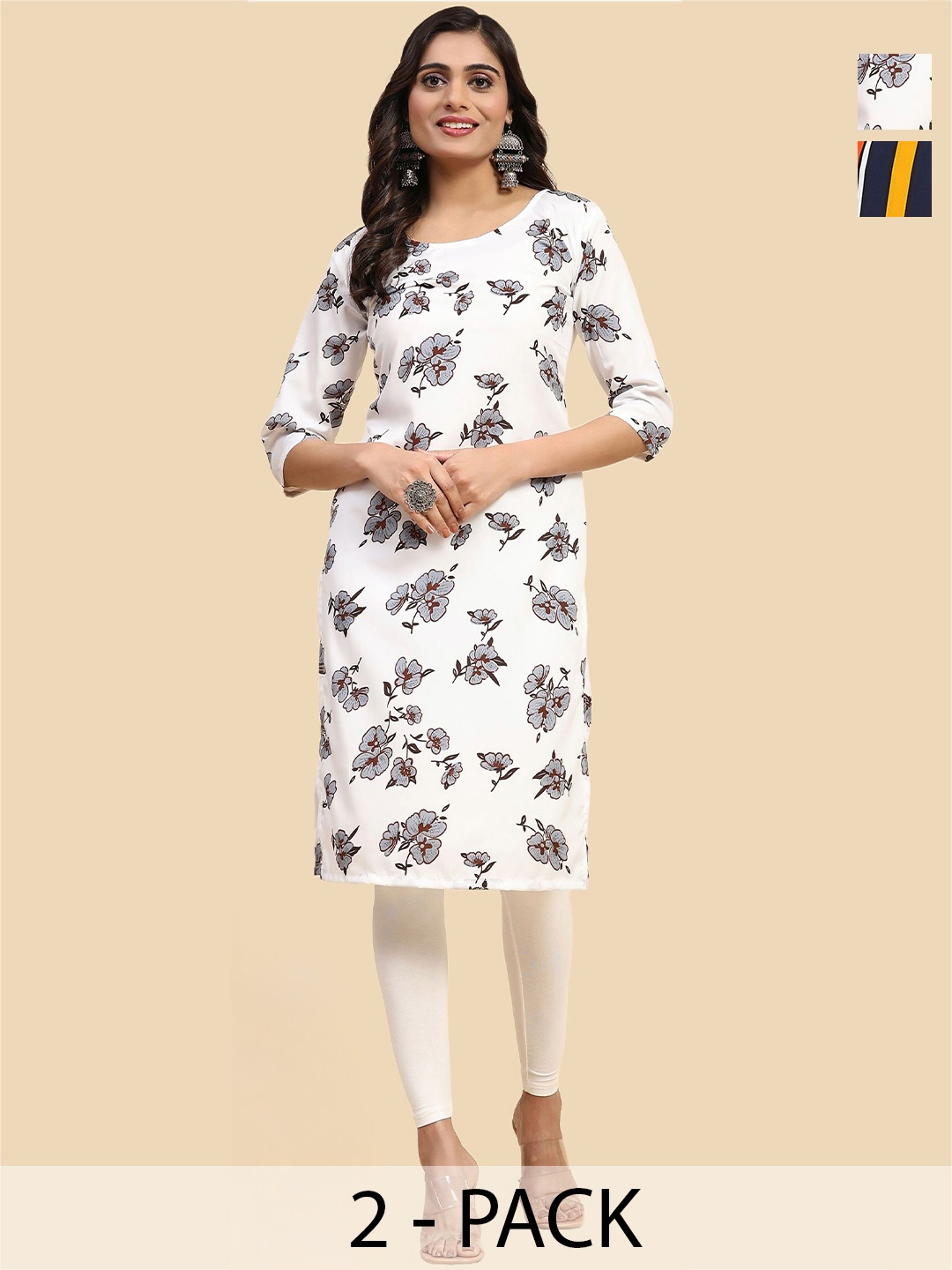 

Phenav Selection Of 2 Printed Round Neck Kurtas, White