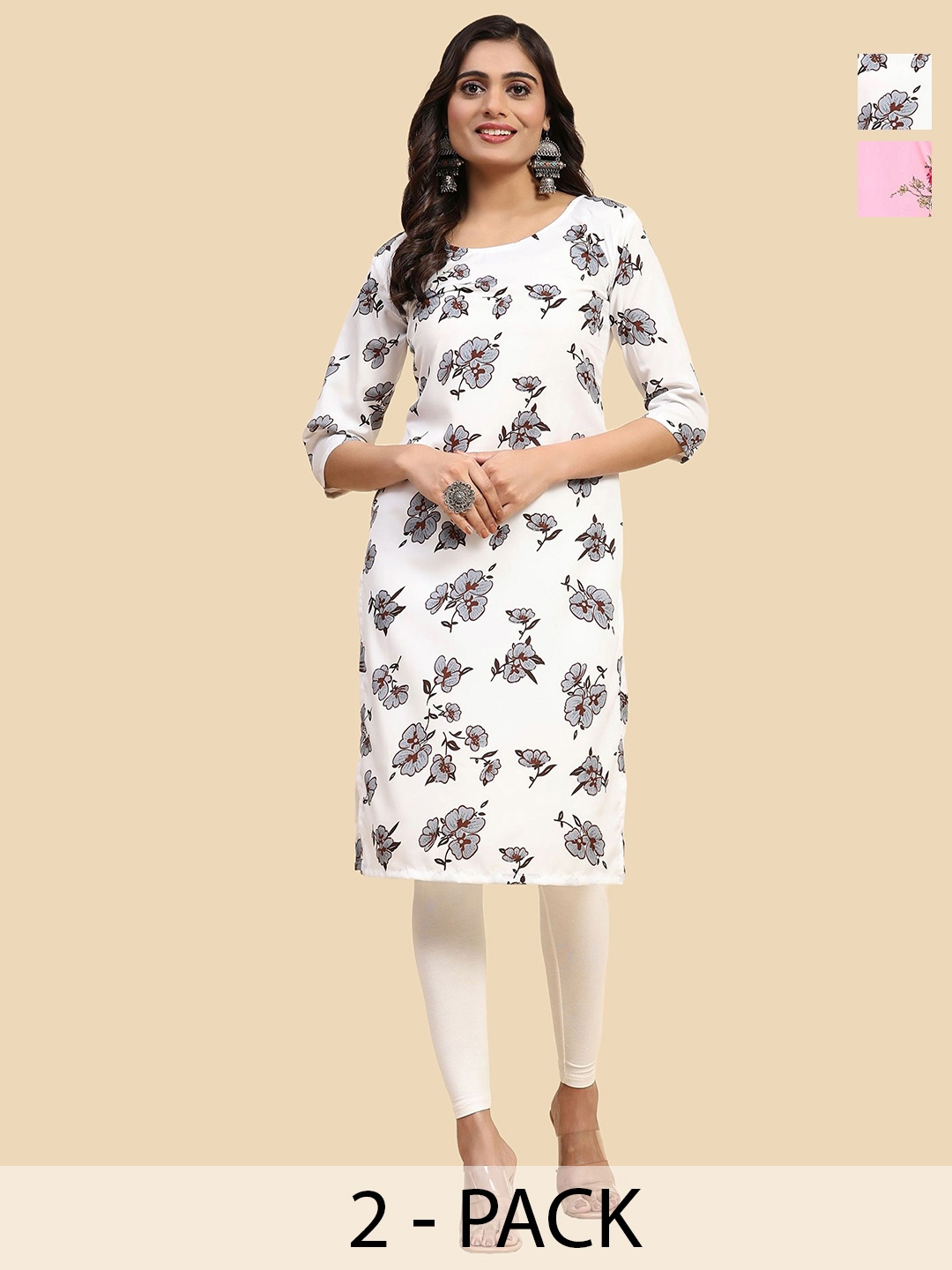 

Phenav Selection Of 2 Floral Printed Kurti, White