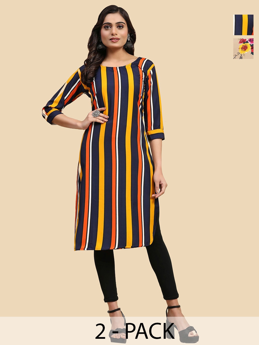 

Phenav Selection Of 2 Printed Kurti, Beige