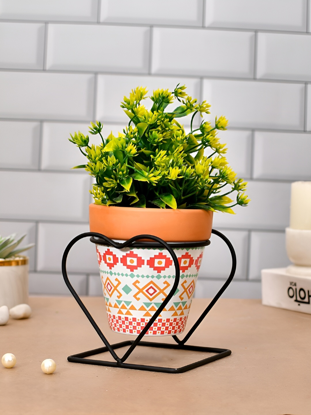 

TAYHAA Brown & White Ceramic Indoor Planter With Stand