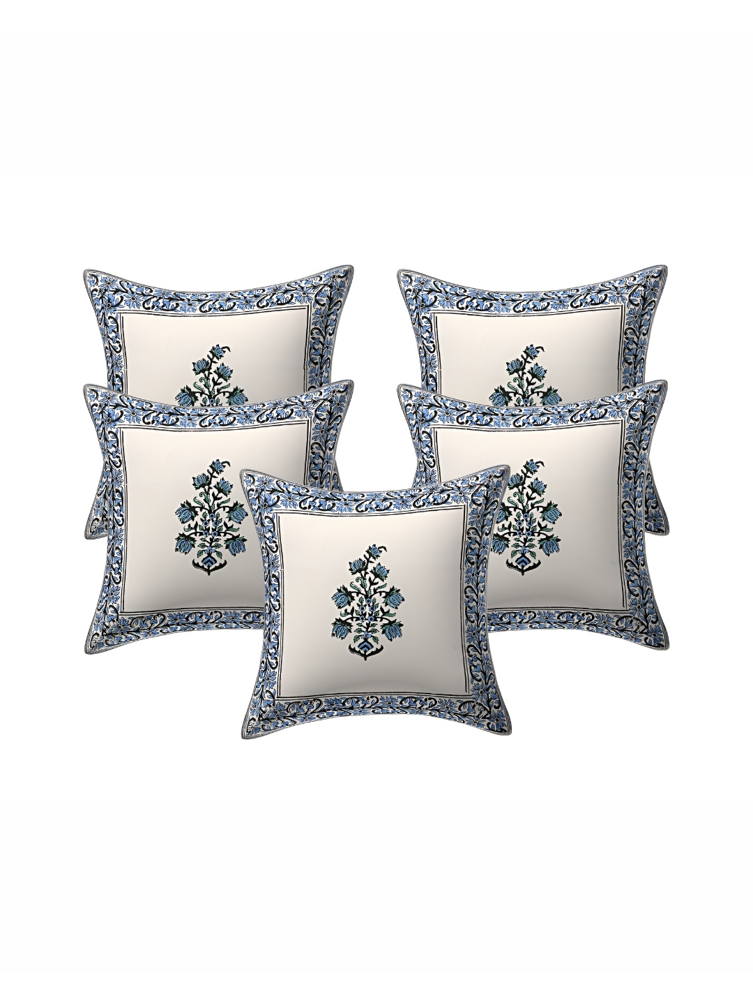 

Texstylers Blue 5 Pcs Floral Cotton Square Cushion Covers