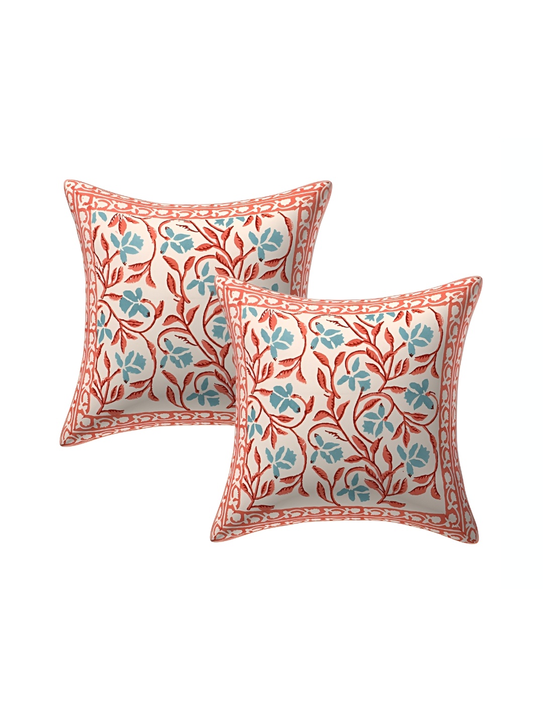 

Texstylers Peach-Coloured 2 Pcs Floral Cotton Square Cushion Covers