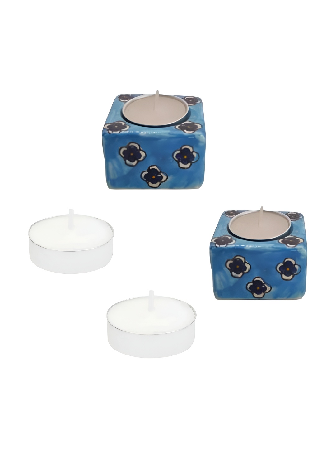 

INDIA MEETS INDIA Blue 2 Pieces Ceramic Printed Tea Light Candle Holders