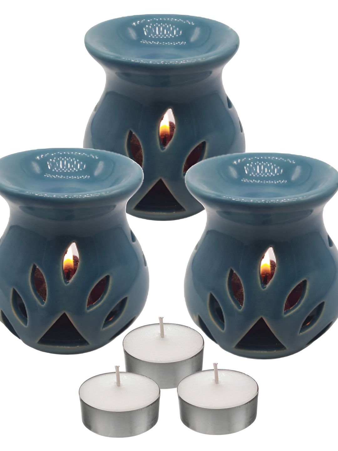 

INDIA MEETS INDIA Green 3 Pieces Ceramic Tea Light Candle Holders