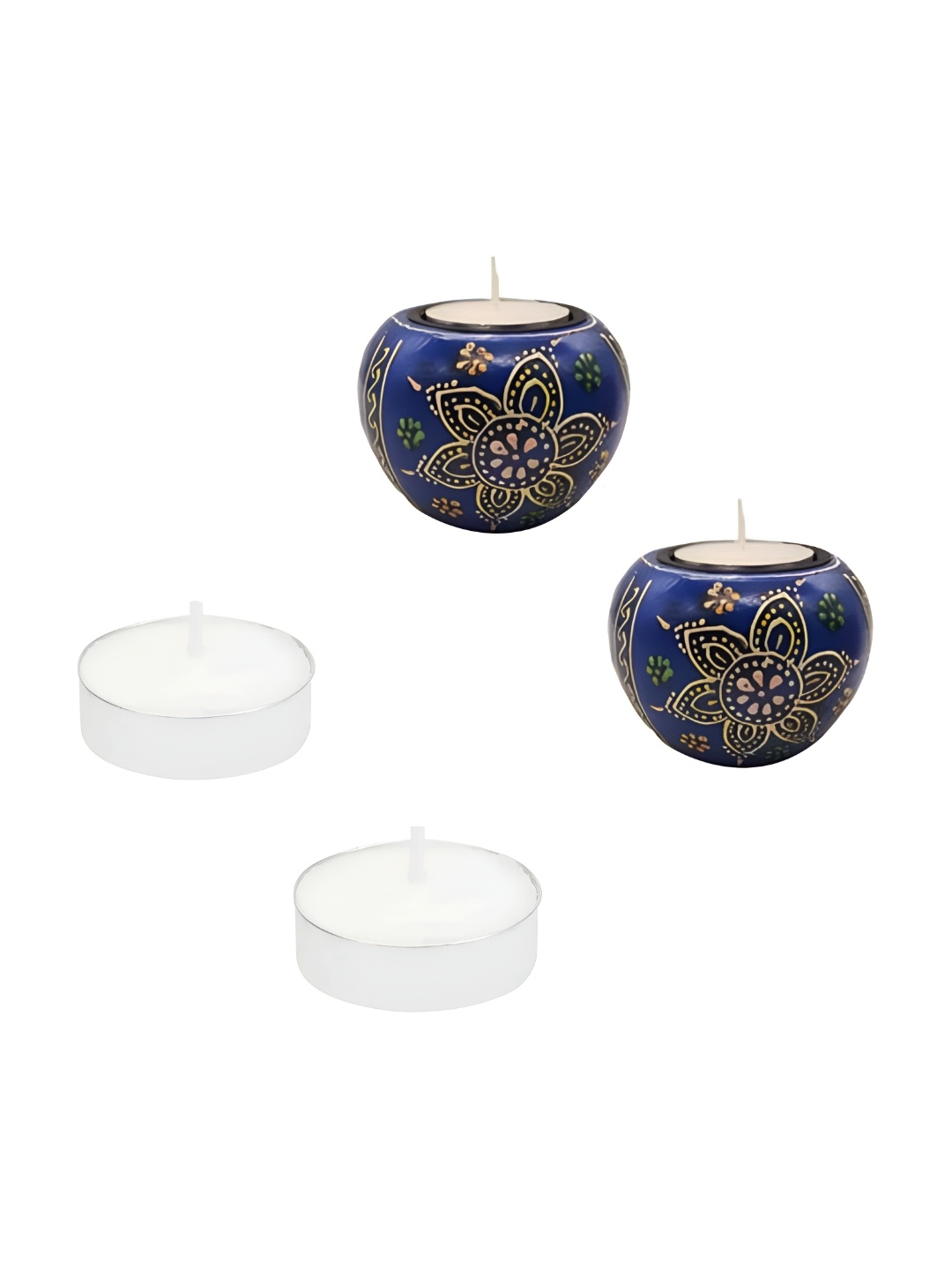 

INDIA MEETS INDIA Blue 2 Pieces Wooden Tea Light Candle Holders