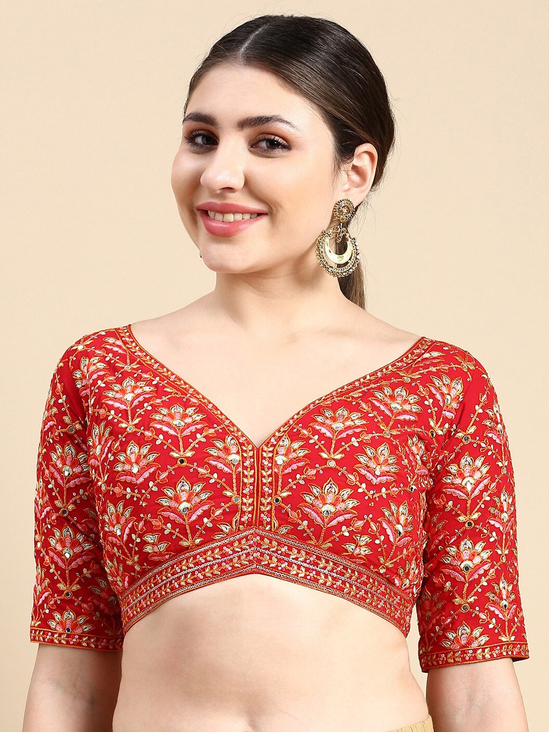 

flaher Embroidered Readymade Saree Blouse, Red