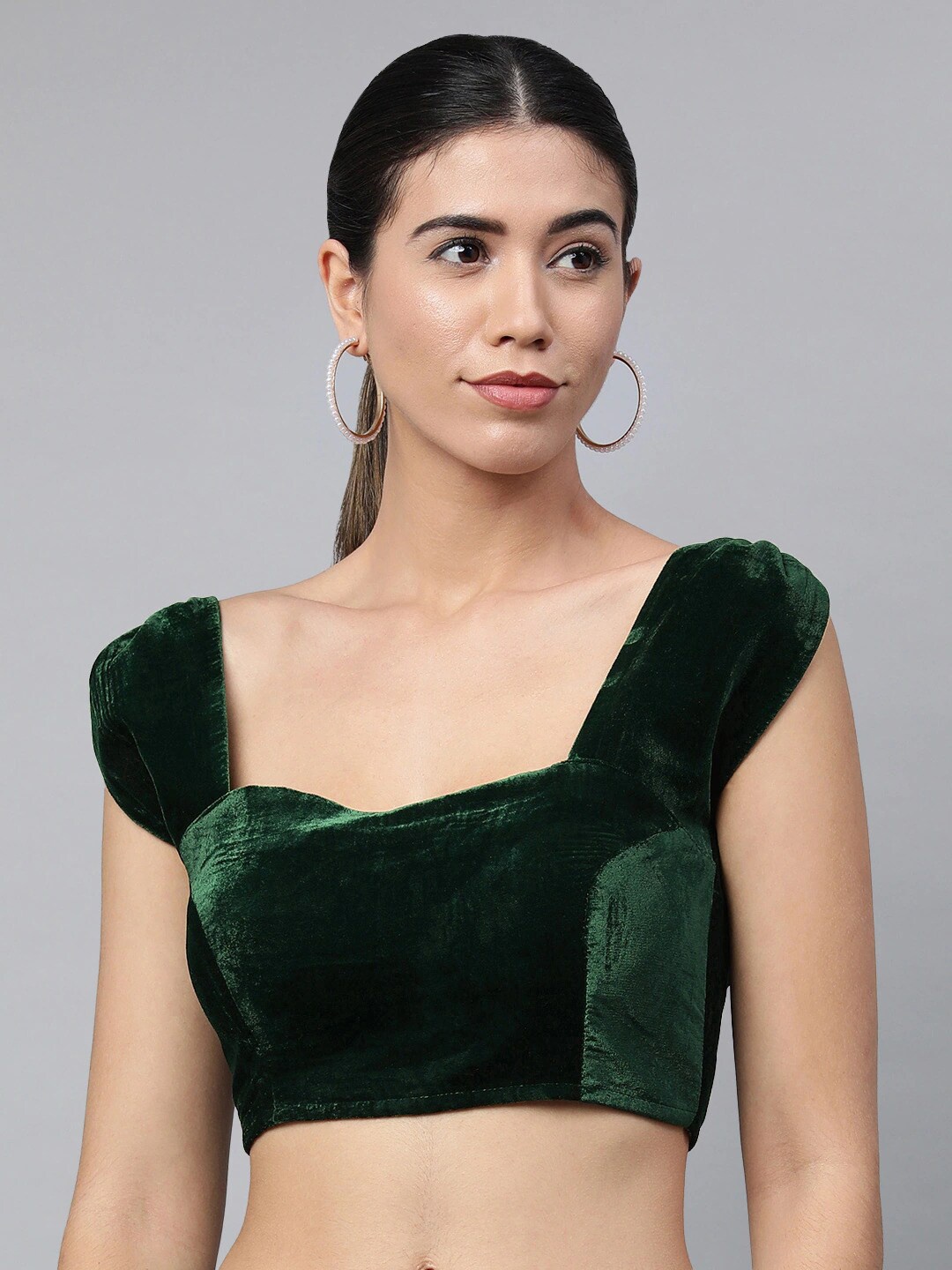 

flaher Sleeveless Readymade Velvet Saree Blouse, Green