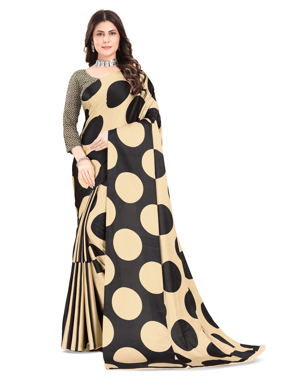 

Inithi Geometric Printed Satin Saree, Cream