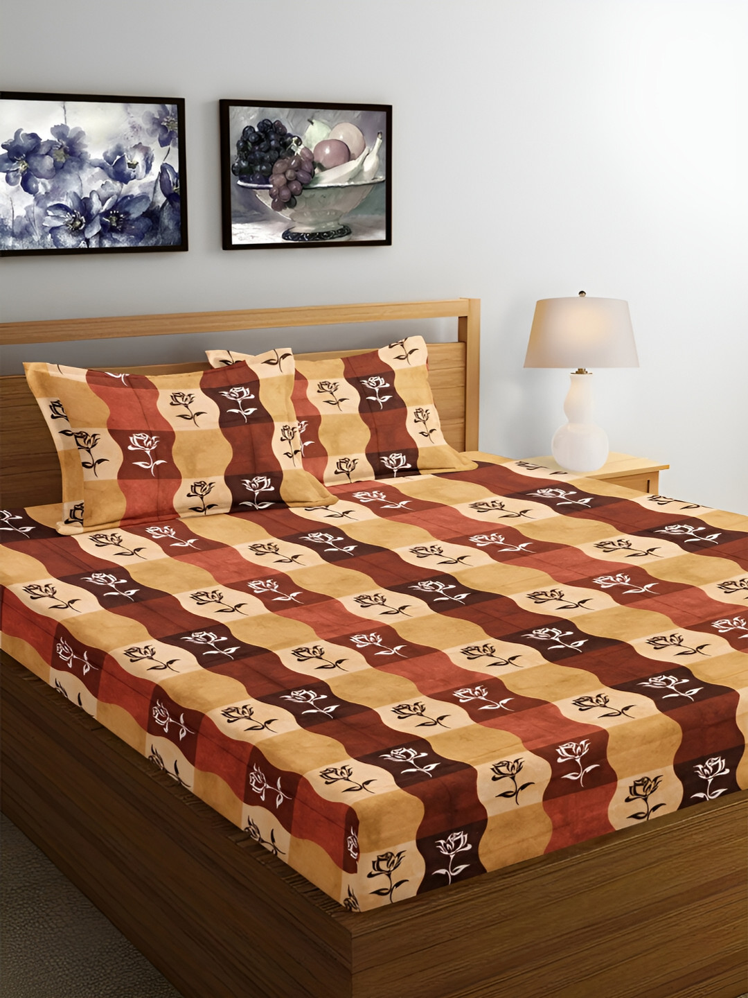 

Srijee Decors Mustard & White Floral Cotton 250 TC Queen Bedsheet With 2 Pillow Covers