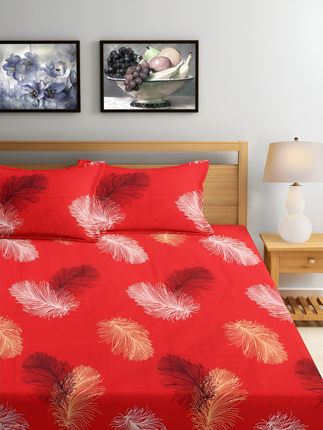 

Srijee Decors Red & Black Abstract Pure Cotton 250 TC Queen Bedsheet With 2 Pillow Covers