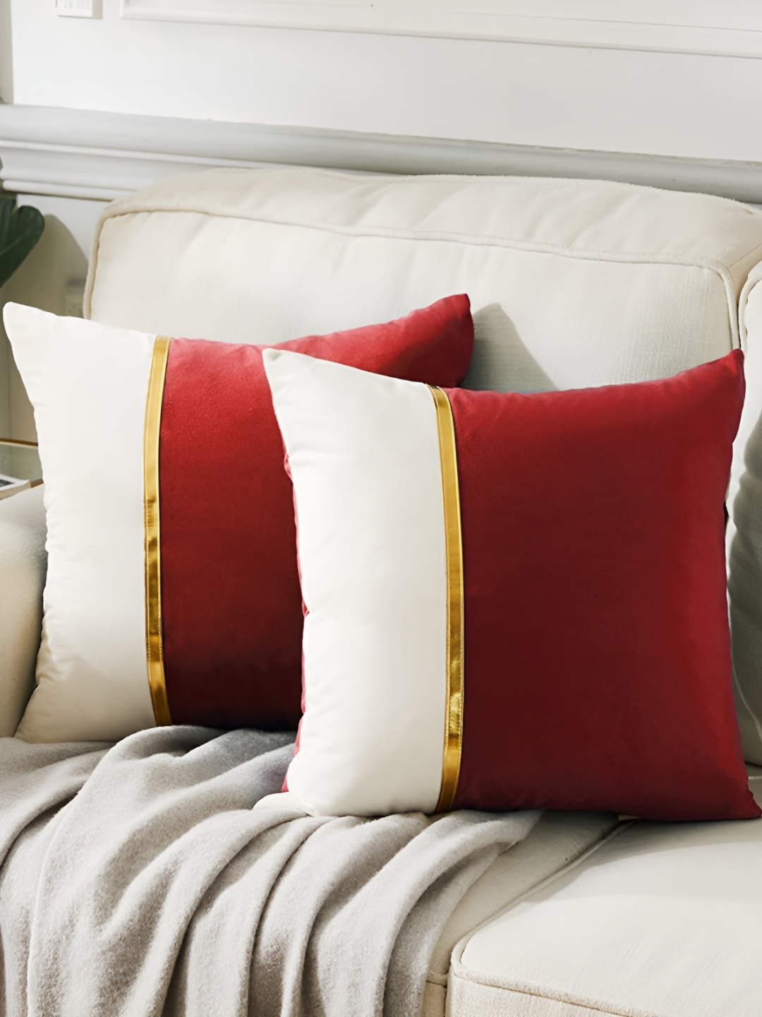 

BIRD WING White & Maroon Velvet Square Cushion Cover