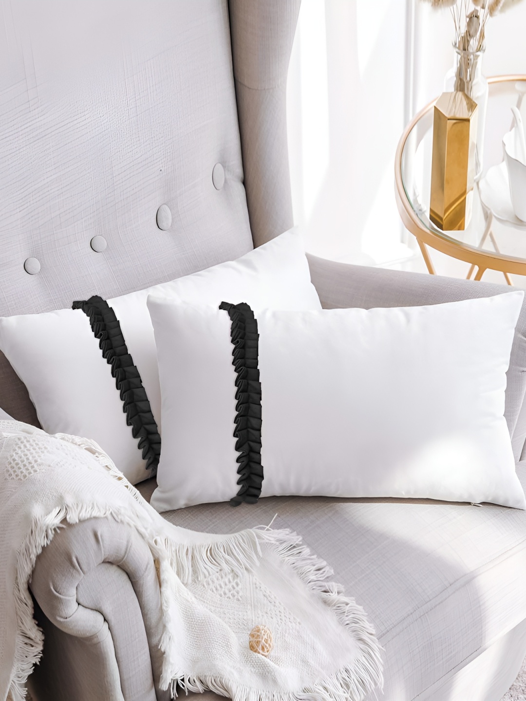 

BIRD WING Black 2 Pieces Cotton Rectangle Cushion Covers