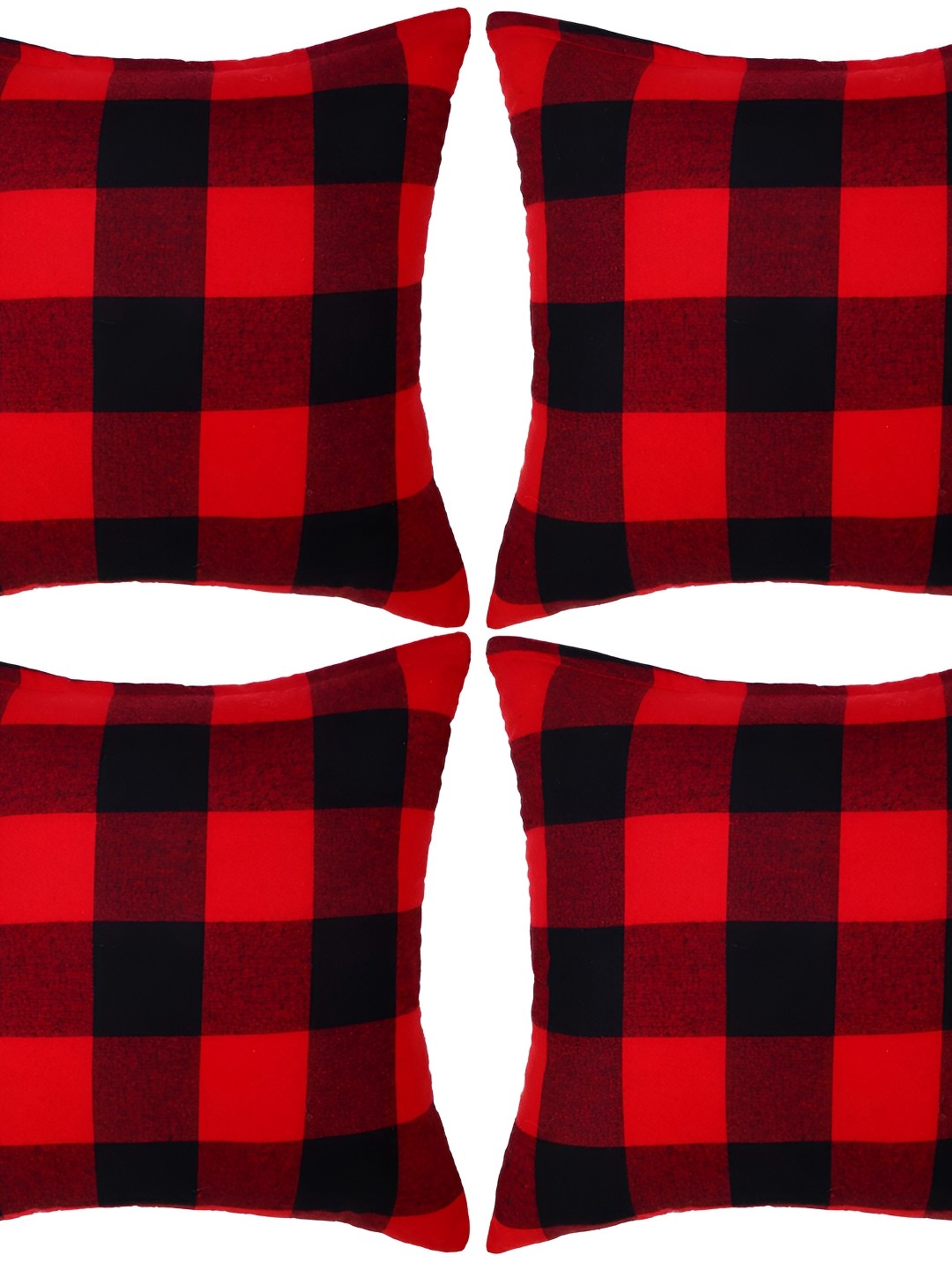 

BIRD WING Black & Red 4Pcs Checked Cotton Square Cushion Covers