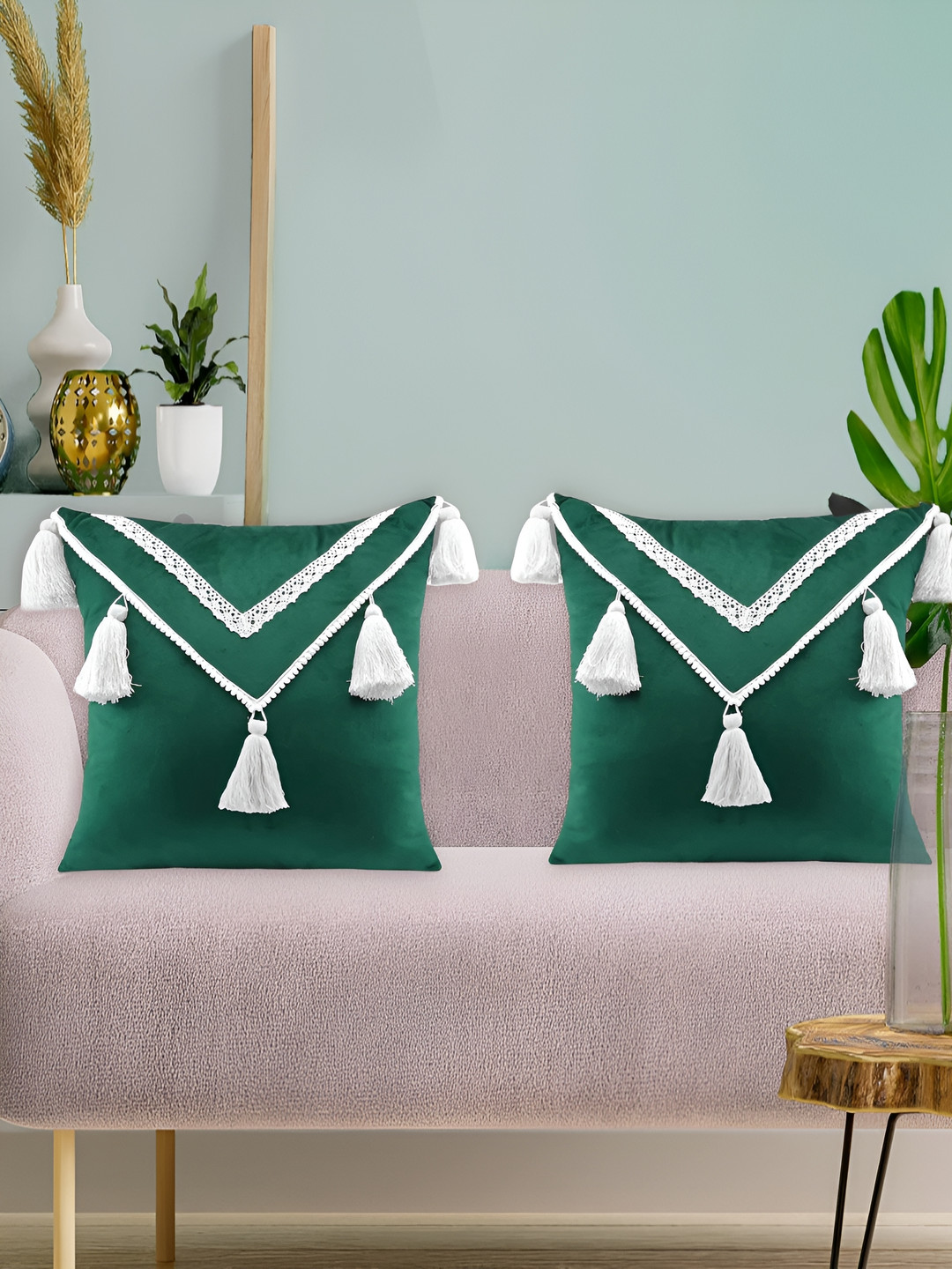 

BIRD WING Green 2 Pcs Velvet Square Cushion Covers