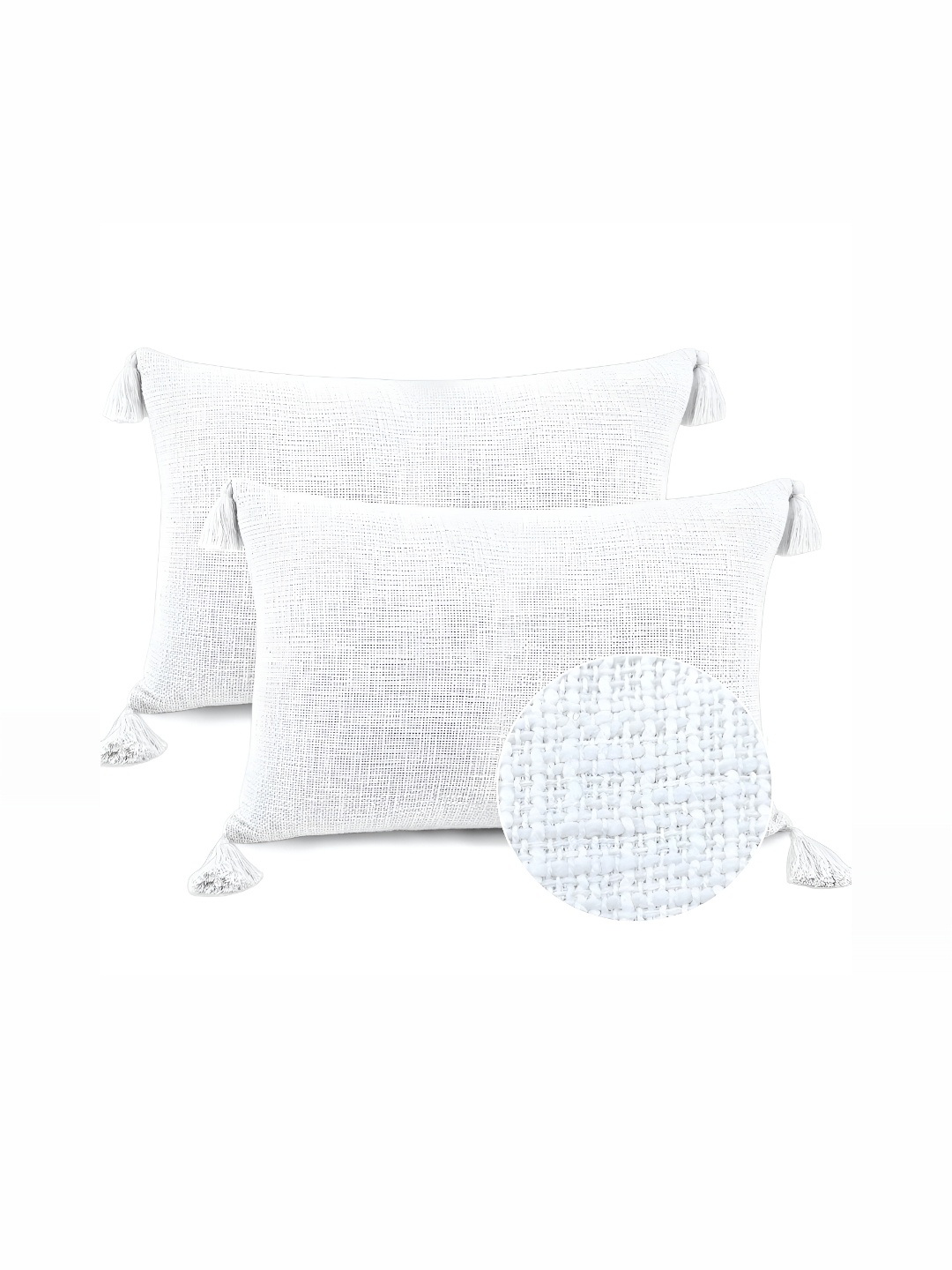 

BIRD WING White 2 Pieces Cotton Self Design Rectangle Cushion Covers