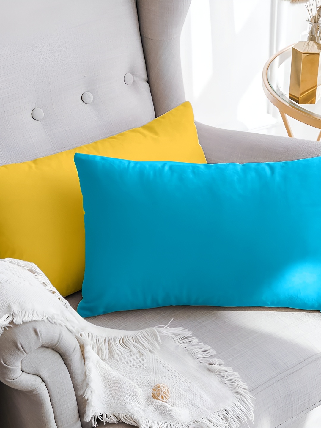 

BIRD WING Yellow & Blue 2 Pieces Cotton Rectangle Cushion Covers