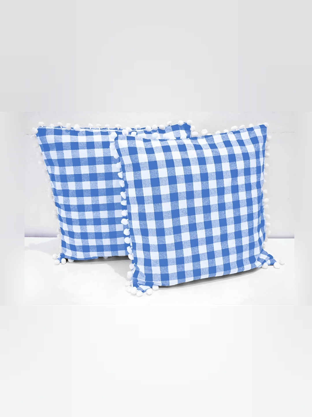 

BIRD WING Black 2 Pieces Checked Square Cotton Cushion Covers, White