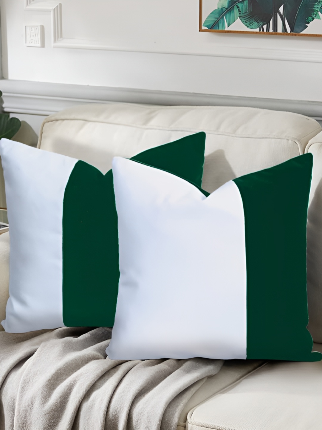 

BIRD WING White & Green 2 Pcs Velvet Square Cushion Covers