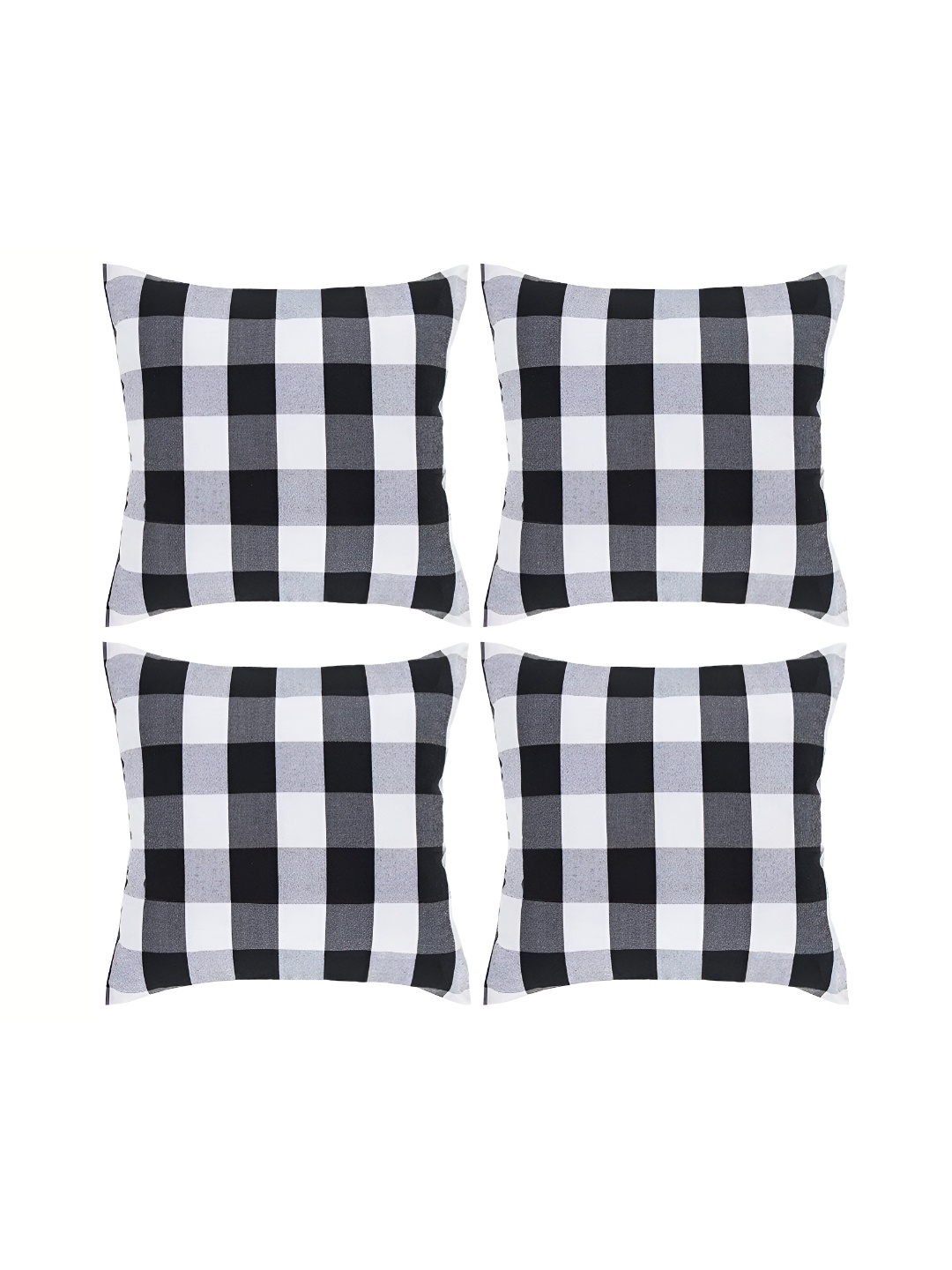 

BIRD WING Black 4 Pieces Checked Cotton Square Cushion Covers